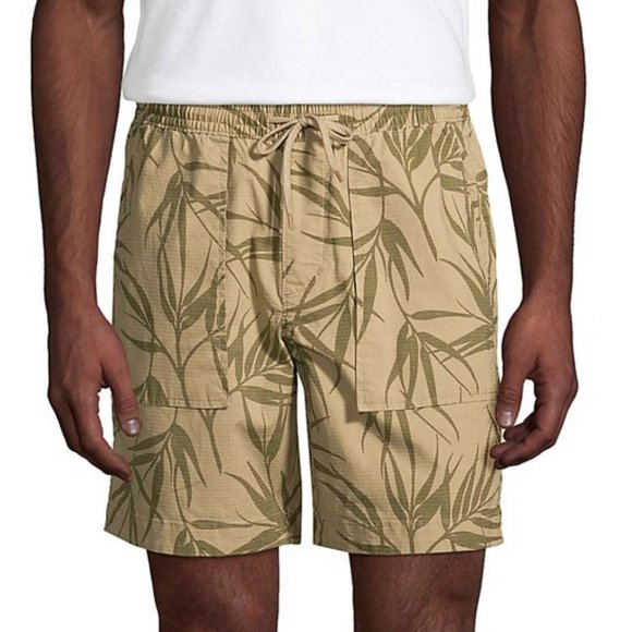 NWT Lands' End Men's Khaki Palm Unlined Volleyball Shorts Beach Size L $60 FF267 - Picture 1 of 4